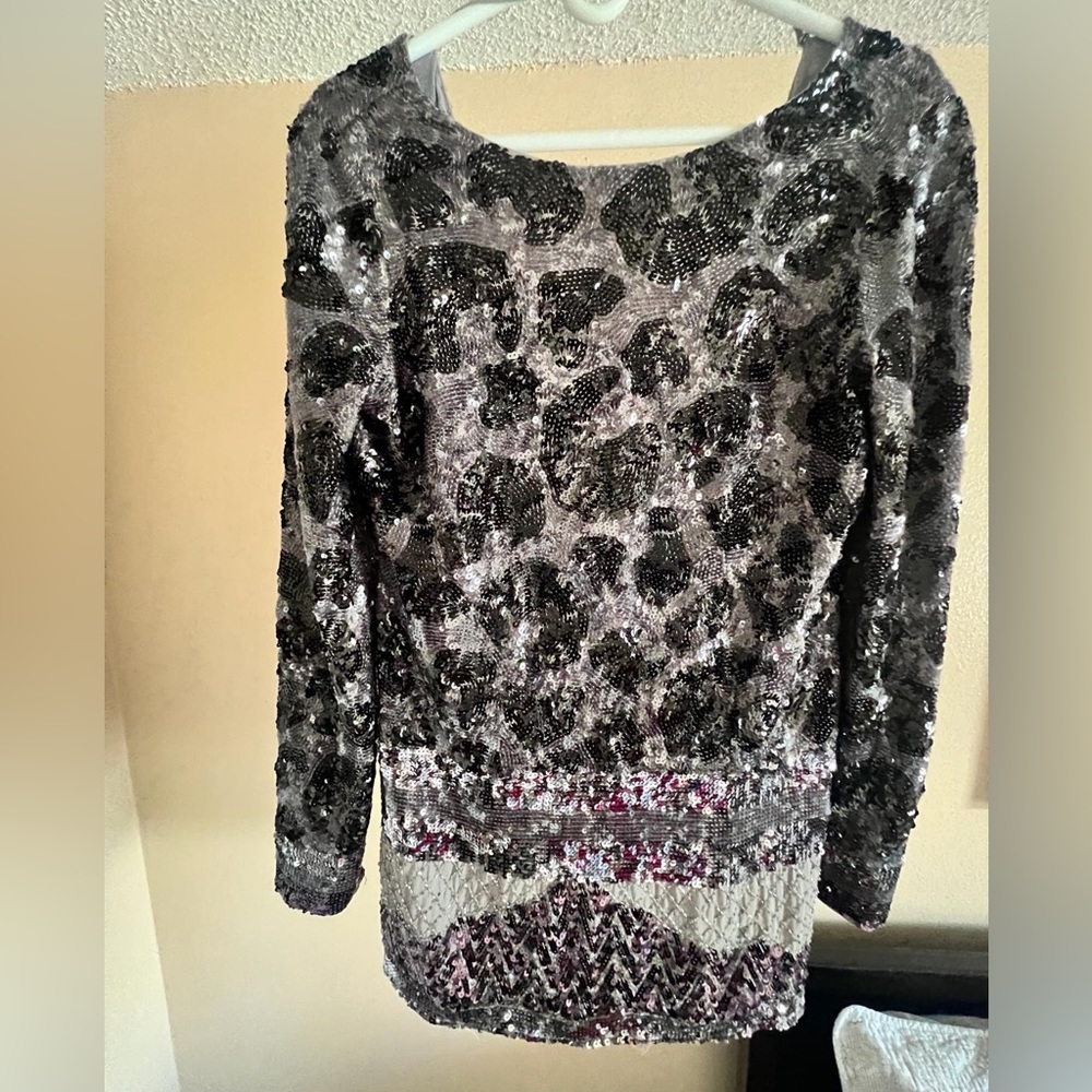 BCBG sequin long sleeve embellished mini dress